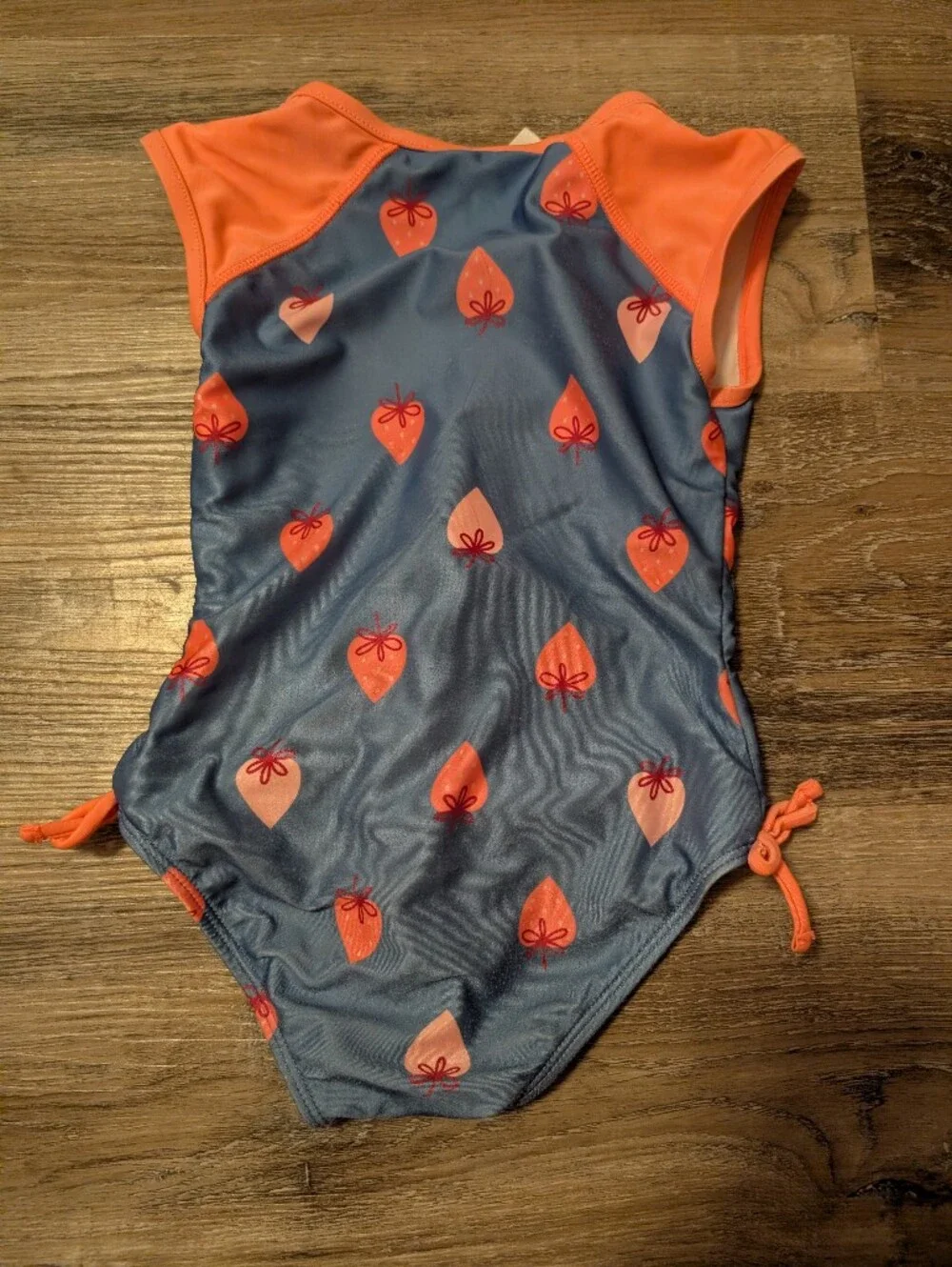 Cat & Jack Girls Blue and Coral Strawberry One-Piece Swimsuit
